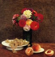 Fantin-Latour, Henri - Still Life Dahlias in a Green Vase